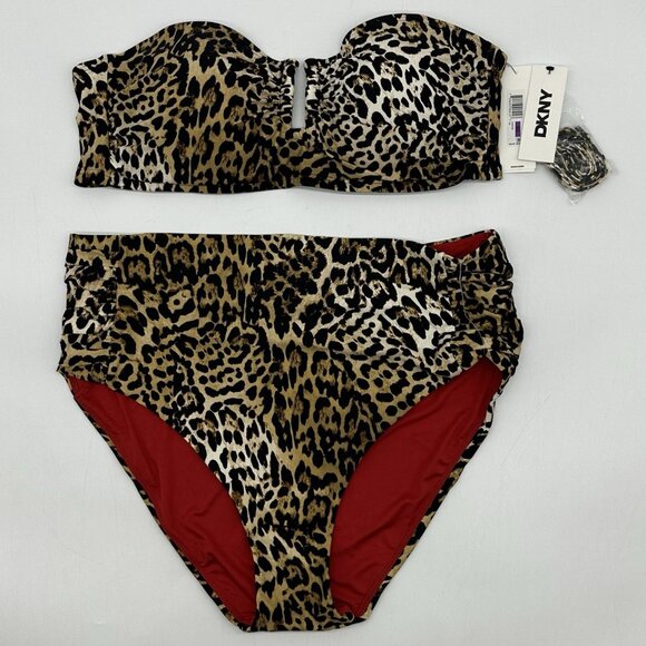 DKNY Jaguar Size XXL 2-Piece Leopard Print Bikini Set w/Removable Straps NWT - Picture 2 of 11